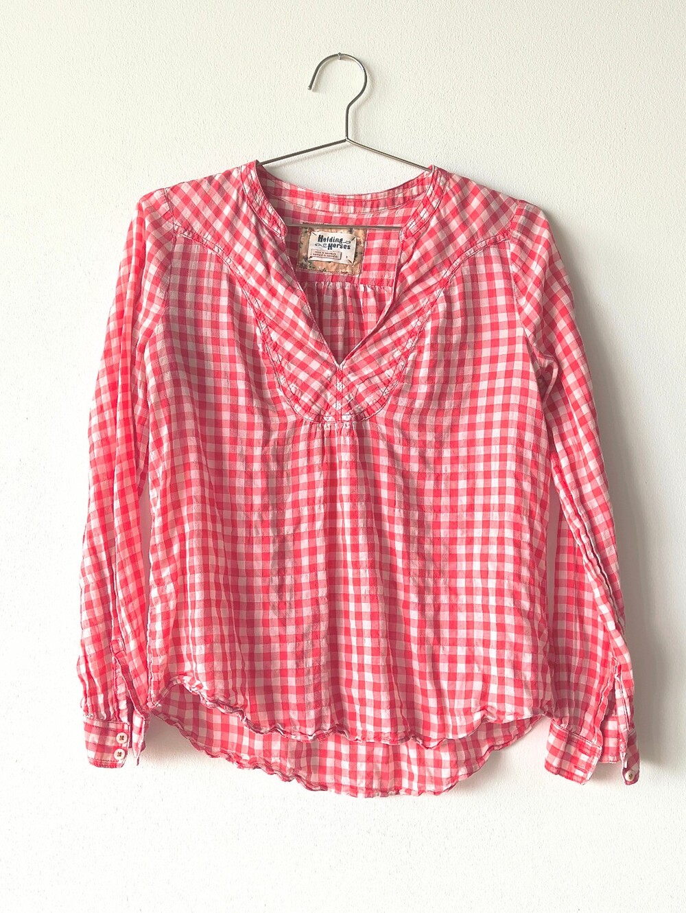 Anthropologie Holding Horses Red & White Gingham Peasant Blouse